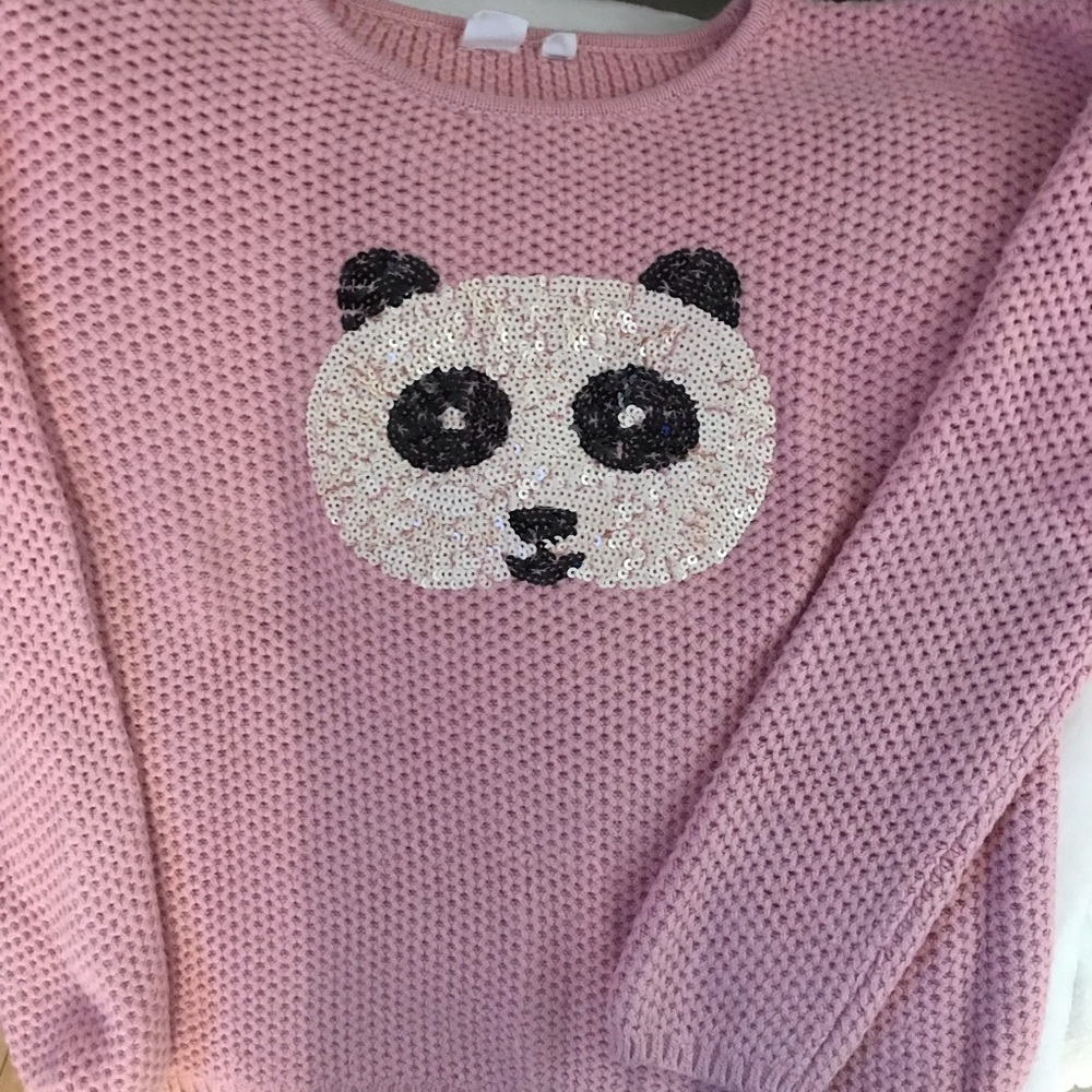 Pink sequined panda sweater long sleeve